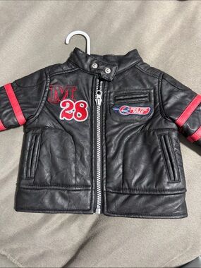 Black Faux Leather Moto Jacket with Red Accents